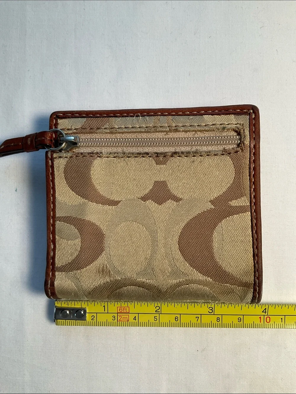 Coach Brown Signature Canvas Card Holder with Leather Trim
